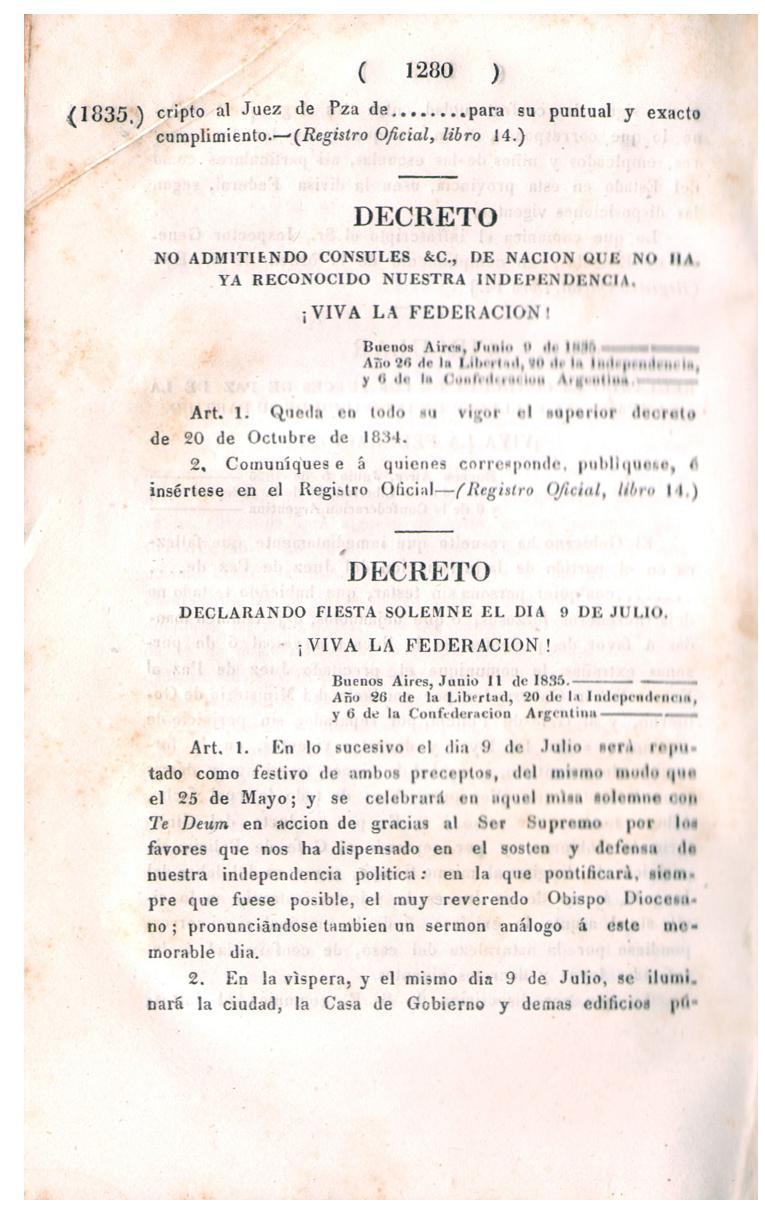 Decreto del 11 de junio de 1835